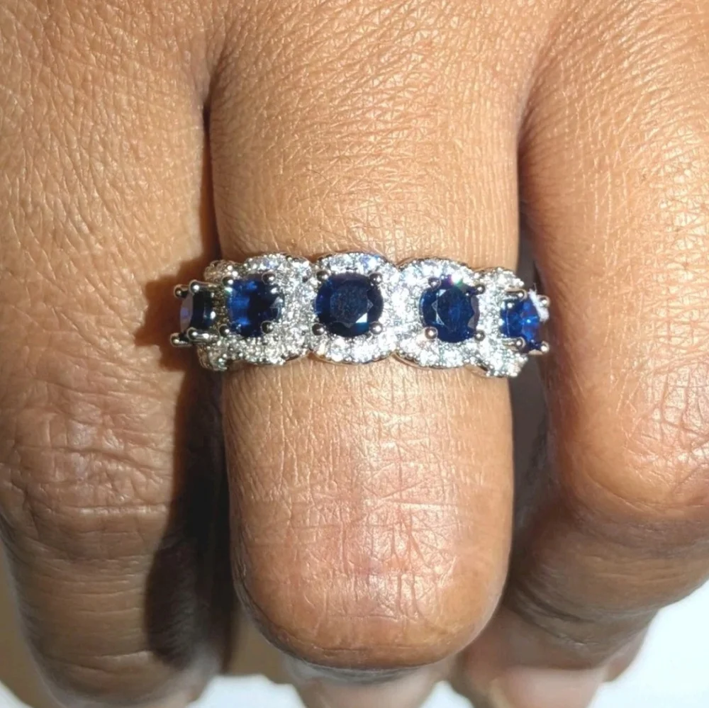 3.5ct Lab-Created Blue Sapphire Band Half Eternity Halo 14k White Gold Plated